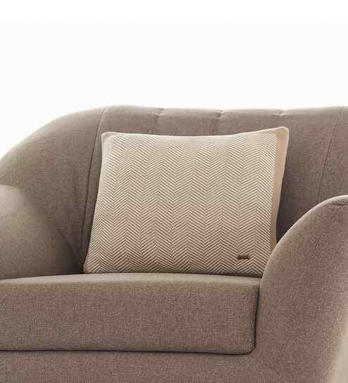Beige & Natural 100% Cotton Herring Bone 16X16 Inches Knitted Cushion Cover
