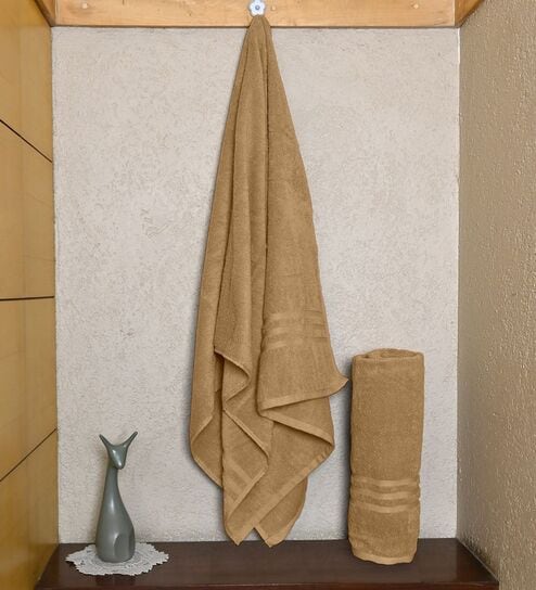 Beige Cotton Solid 550 GSM 2 Pcs Bath Towels