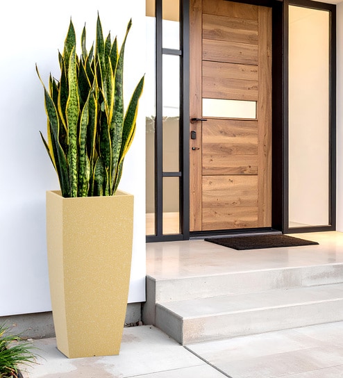 Beige Square Shaped Polymer Floor Planter