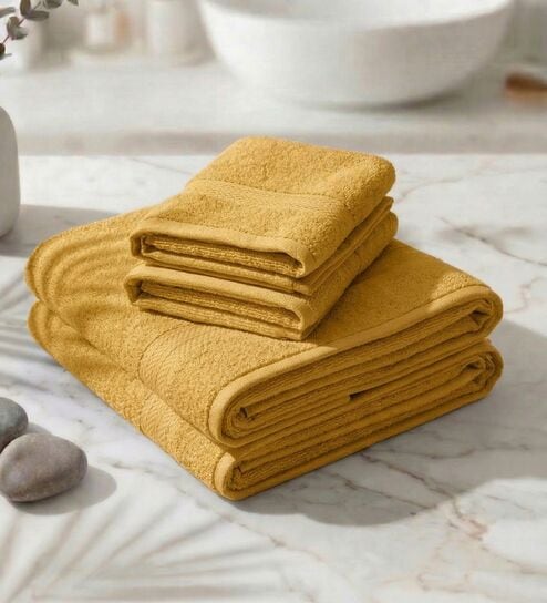 Beige 100% Cotton 380 Gsm Bath Towel 4 Pc