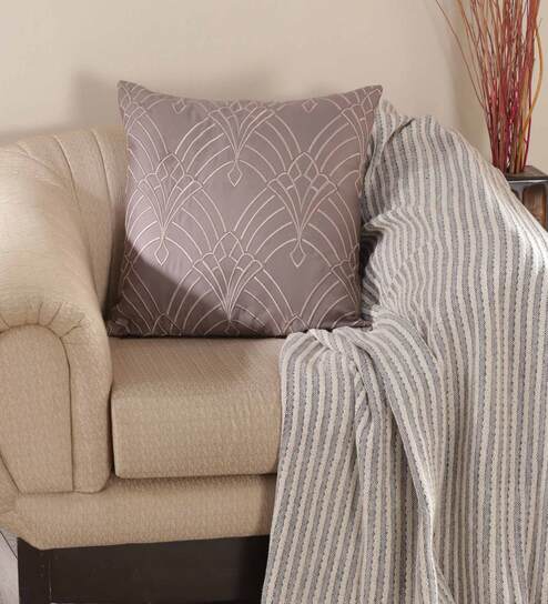 Beige Traditional 100% Cotton 20 x 20 Inches Cushion Cover