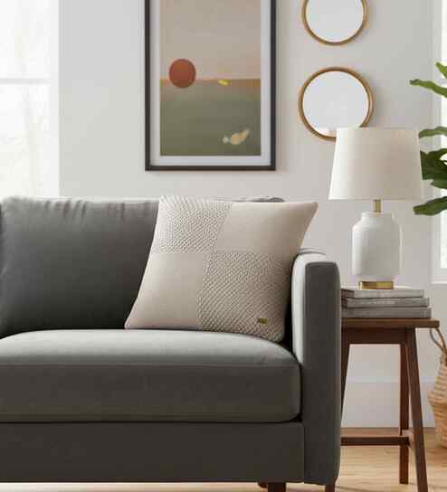 Beige 100% Cotton Kelly Fusion 18X18 Inches Knitted Cushion Cover