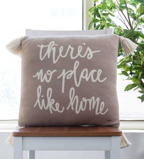 Beige Quoted Cotton 18 x 18 Inches Cushion Cover by Pluchi
