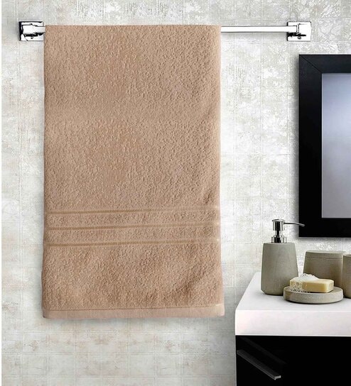 Beige 100% Cotton Solid 400 GSM Bath Towel