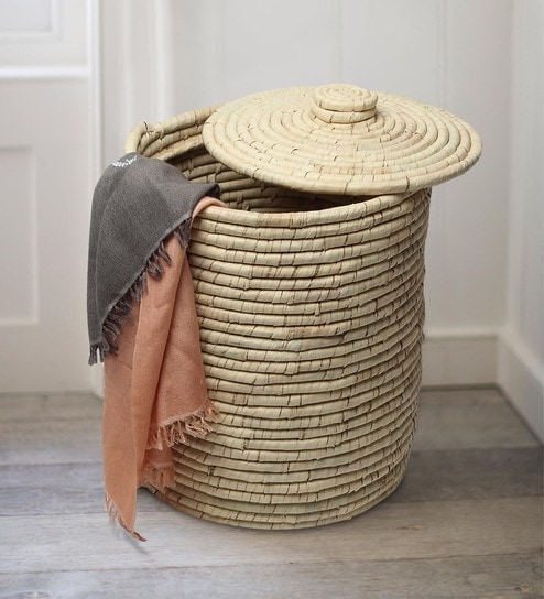 Beige 100% Dry Grass 14x14 Inches Laundry Basket