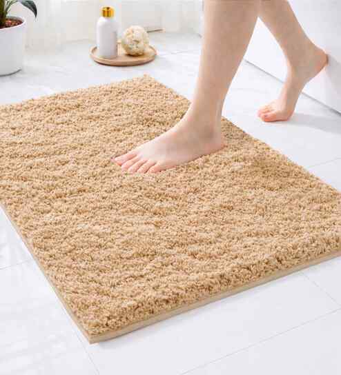Beige Microfiber 40x60 cm Anti-Skid Bathroom Mat