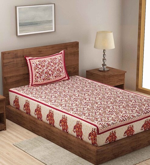 Buy Orange Traditional 300 TC Cotton 1 Double Bedsheet with 2 Pillow Covers  by Jaipur Fabric at 41% OFF by Jaipur Fabric