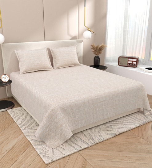 Beige Abstract 220 Tc Cotton Super King Bedsheet With 2 Pillow Covers