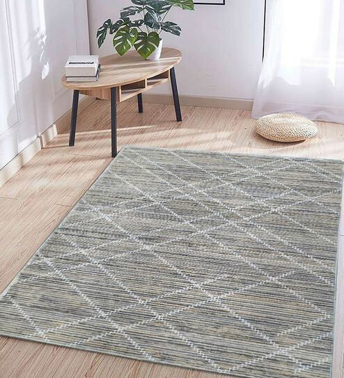 Beige Abstract 3 ft x 5 ft Machine Made Carpet
