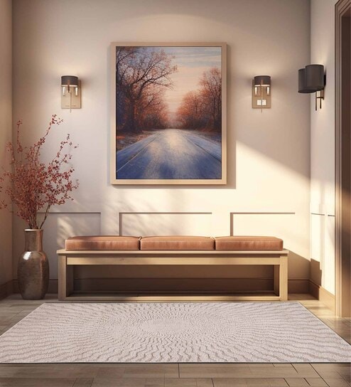 Beige Abstract Polyester 3 x 5 Feet Machine Made Carpet