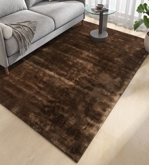 Beige Abstract Viscose 5 ft X 8 ft Hand Tufted Rectangle Carpet