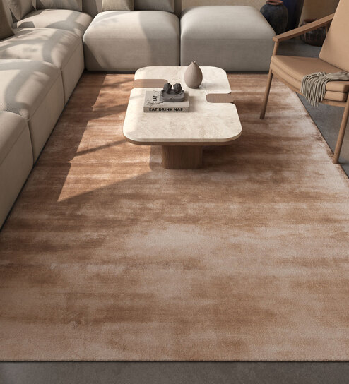 Beige Abstract Viscose 5 ft X 8 ft Hand Tufted Rectangle Carpet