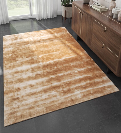 Beige Abstract Viscose 5 ft X 8 ft Hand Tufted Rectangle Carpet