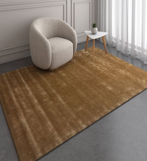 Beige Abstract Viscose 6 ft X 9 ft Hand Tufted Rectangle Carpet