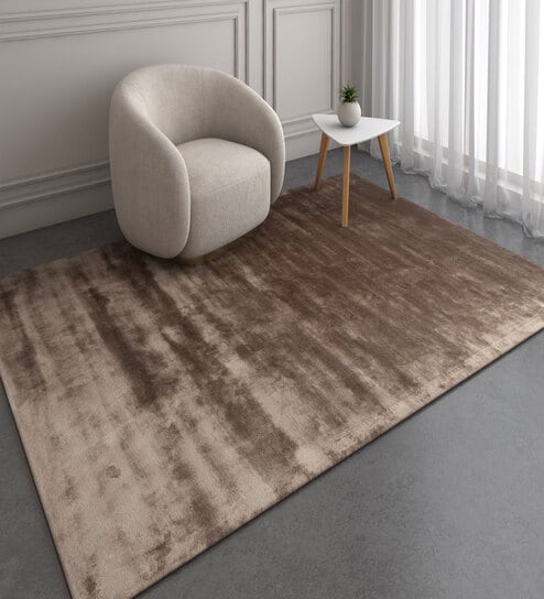 Beige Abstract Viscose 6 ft X 9 ft Hand Tufted Rectangle Carpet