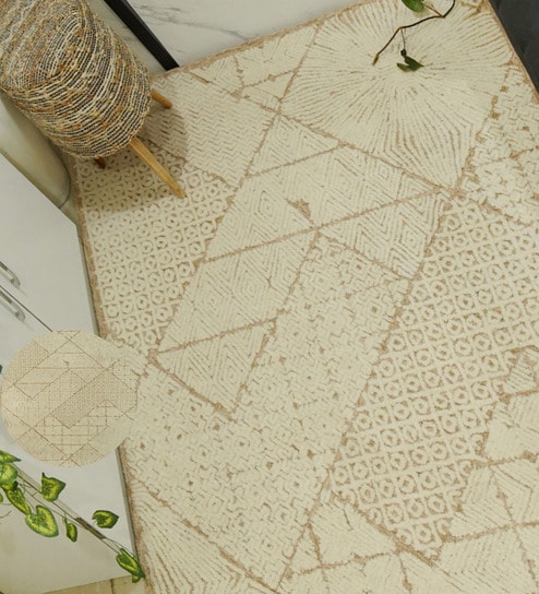 Beige Abstract Wool Hand Tufted Carpet