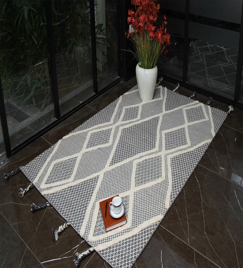 Beige Abstract Wool Hand Tufted Carpet