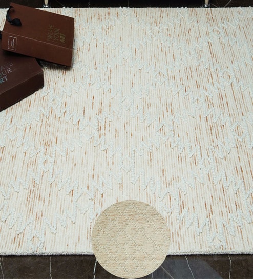 Beige Abstract Wool Hand Tufted Carpet