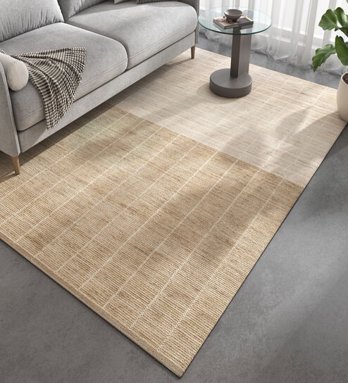 Beige Abstract Wool 6 ft X 9 ft Hand Woven Carpet