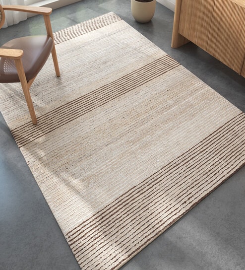 Beige Abstract Wool and Viscose 4 ft X 6 ft Hand Tufted Carpet