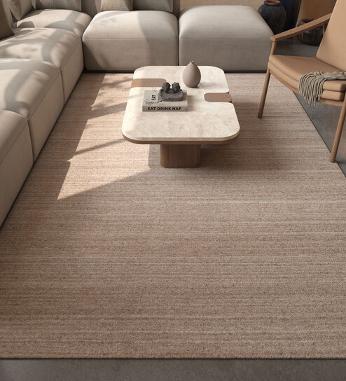 Beige Abstract Wool and Viscose 6 ft X 9 ft Hand Woven Carpet