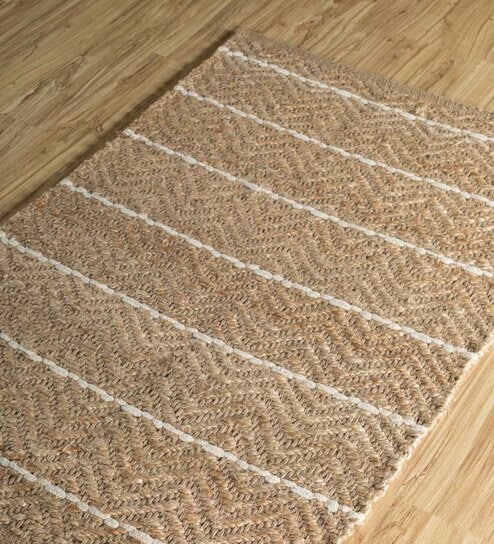 Beige Striped Jute 5 ft X 3 ft Flat Weave Carpet by Jaipur Rugs