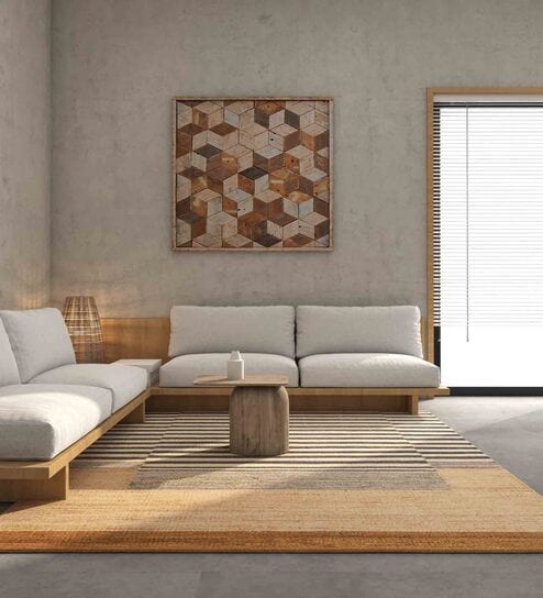 Beige Striped Jute 8 ft X 10 ft Hand Woven Carpet by Jaipur Rugs