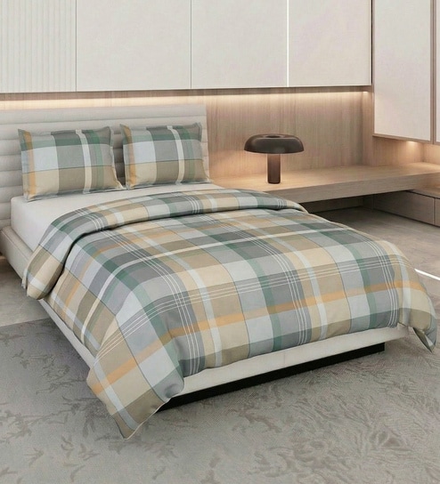 Beige and Grey 100% COTTON Solid 105 GSM Double Bed Comforter
