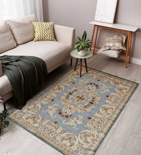 Beige and Grey Persian 3x5 Feet Machine Made Carpet