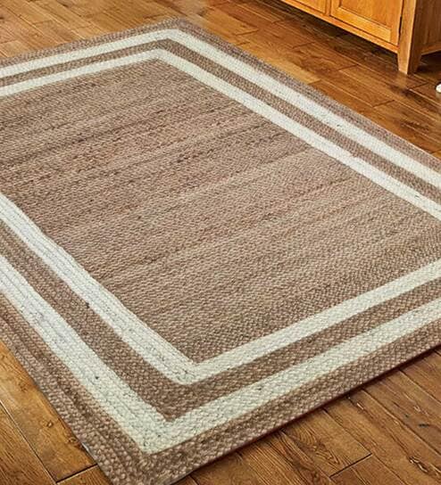 Brown Striped Jute 3 ft x 5 ft Hand Woven Carpet