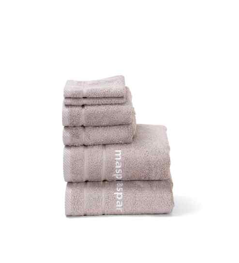 Beige Bamboo Cotton Solid 650 GSM Bath Hand & Face Towel Set (6Pc)