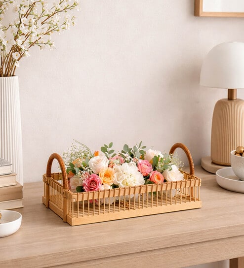 Beige Bamboo Hamper Serving Tray