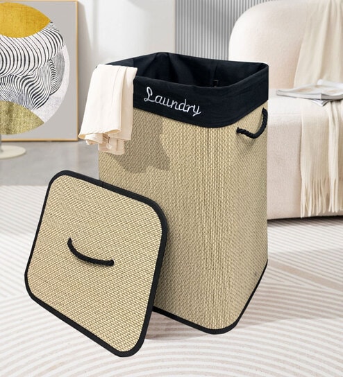 Beige Bamboo Laundry Basket