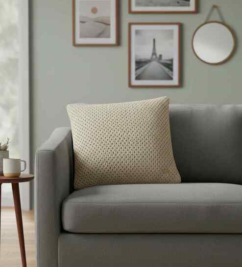 Beige Cotton 16X16 Inches Knitted Cushion Cover