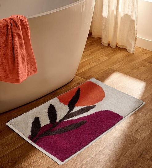 Beige Cotton 16X24 Inches Anti-Skid Bath Mat