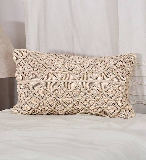 Buy Beige Cotton 16x24 Inches Rectangular Cushion Cover By The