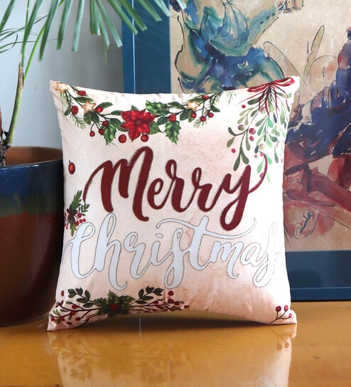 Beige Quoted Cotton Blend 16 x 16 Inches Cushion Cover by Zeba