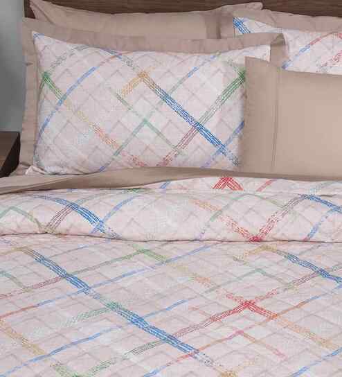 Beige Cotton Polyester Geometric Print 121 GSM Single Bed Quilt