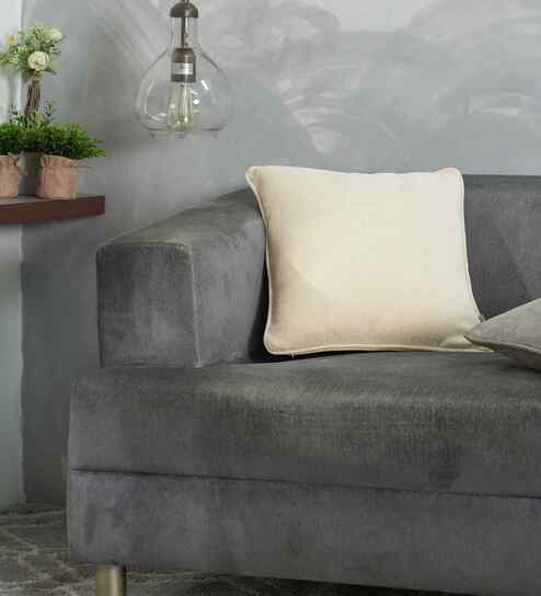 Beige Cotton Polyester Solid 16x16 inches Square Cushion Cover