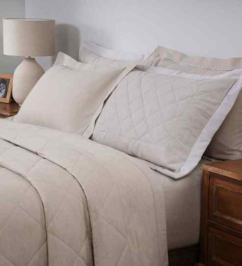 Beige Cotton Solid 110 GSM Single Bed Quilt