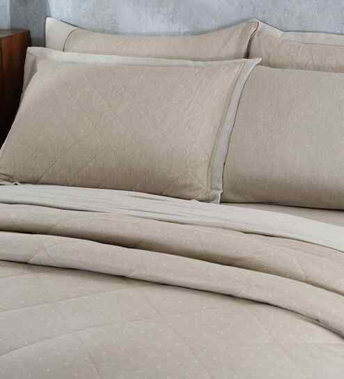 Beige Cotton Solid 120 GSM Single Bed Quilt