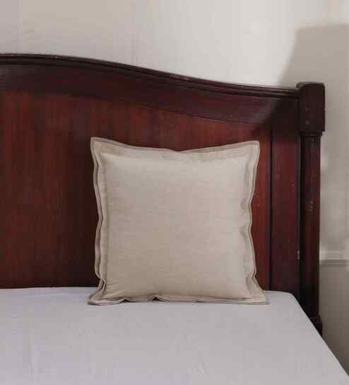 Beige Cotton Solid 16x16 inches Square Cushion Cover