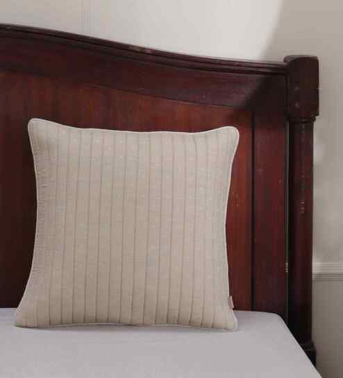 Beige Cotton Solid 18x18 inches Square Cushion Cover