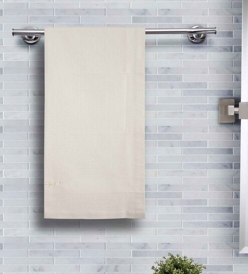 Beige Cotton Solid 215 GSM Bath Towel by Maspar
