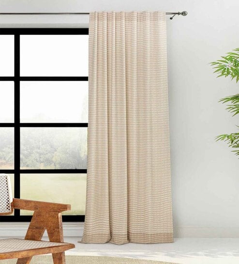Beige Cotton Solid 7ft Blackout Rod Pocket Door Curtain (1 Pc)