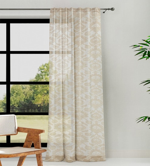 Beige Cotton Solid 7ft Semisheer Rod Pocket Door Curtain (1 Pc)
