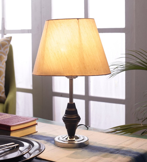 Ladder Beige Fabric Shade Night Lamp With Steel Base By Foziq