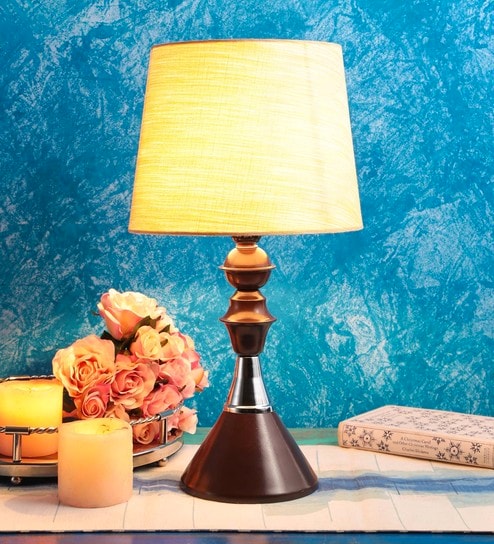 Beige Fabric Shade Table Lamp with Brown Base by Foziq
