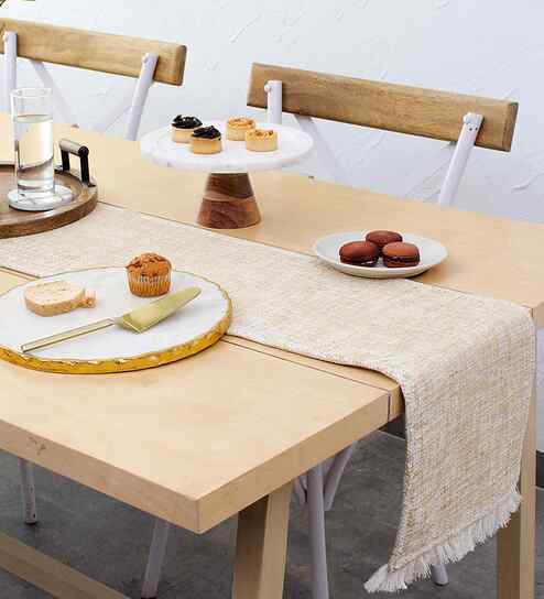 Beige Cotton Textured Table Runner