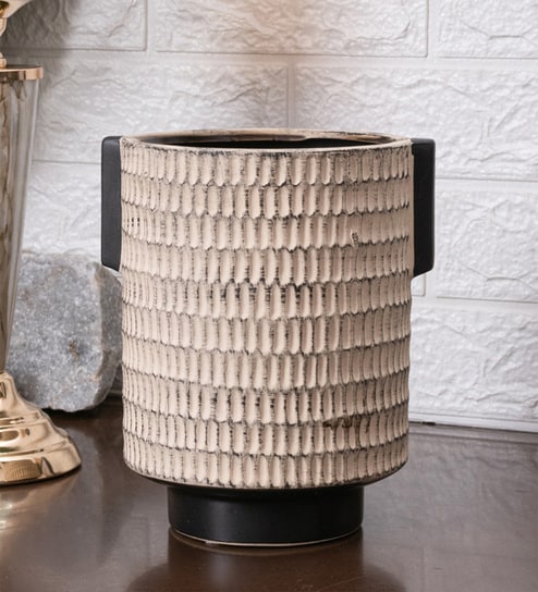 Beige Decorative Smooth Matte Finish Ceramic Cylindrical Shaped Vase
